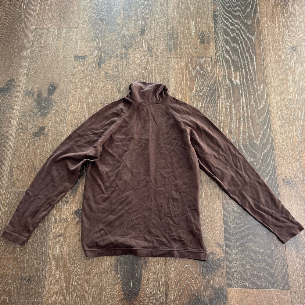 VTG Sears Perma Prest  Turtleneck Brown Nylon Sz 38 1/4 zip Made in USA Retro 70